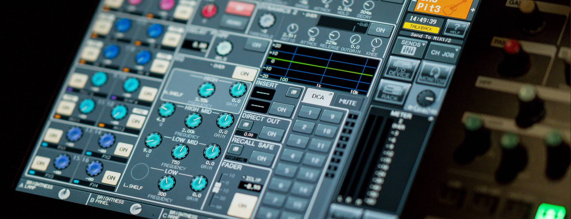 A digital screen for a technical mixing desk